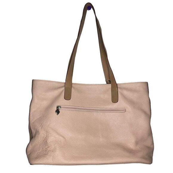 I. Santi Pink Tote Bag Genuine Leather Large Tan Handles Made in Italy - Picture 2 of 10